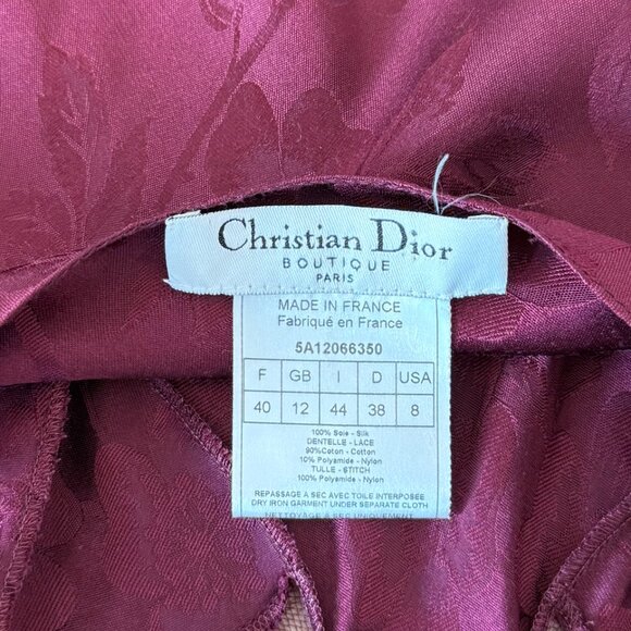 DIOR by JOHN GALLIANO 2005 Vintage Silk Burgundy Floral Print Midi Dress - Picture 5 of 9